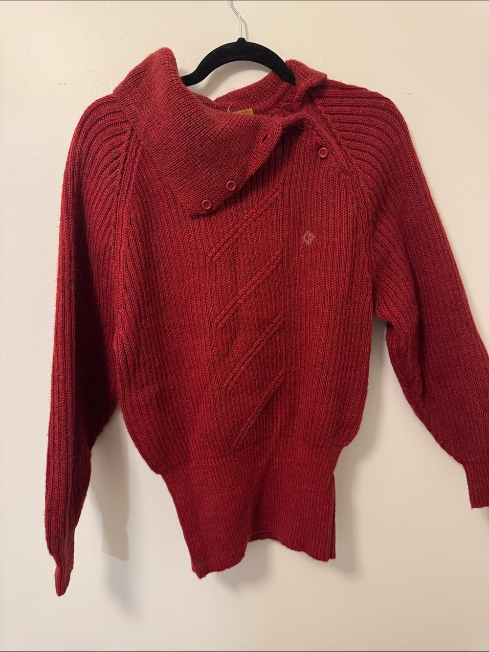 Vintage Christian Dior Sports Red Button-Detail Ribbed Wool Turtleneck Sweater